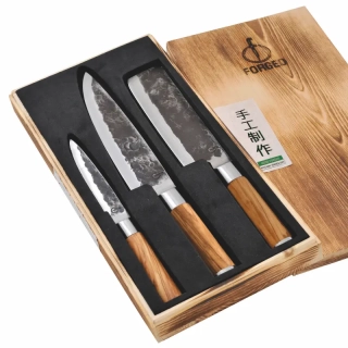 3 dílná sada nožů FORGED Olive v dárkovém boxu